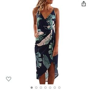 Tropical faux wrap dress